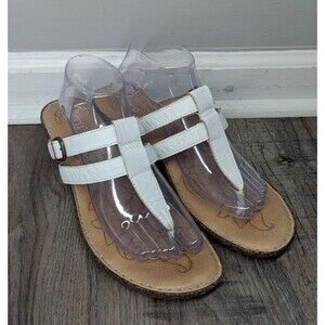 Womens 11 M Born Iris White Leather Wedge Thong Sandals Buckle Strap F14901